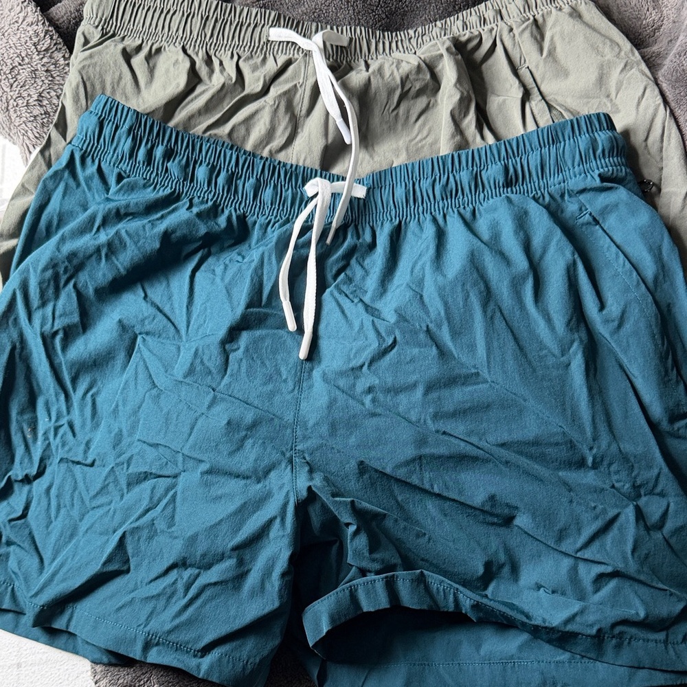 Teal and Olive Green Drawstring Shorts